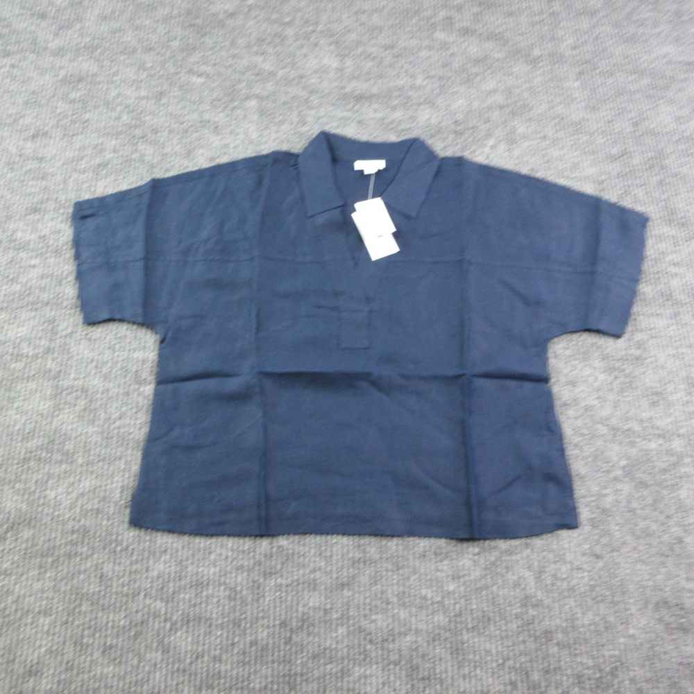 J. Jill Blouse Womens PM True Navy Linen Collared Short Sleeve NWT PureJill NWT